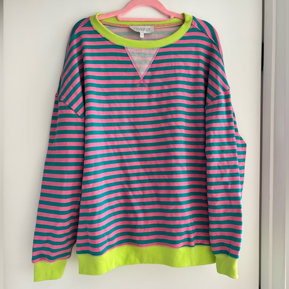 Women’s Neon Striped Sweatshirt - Pink and Green